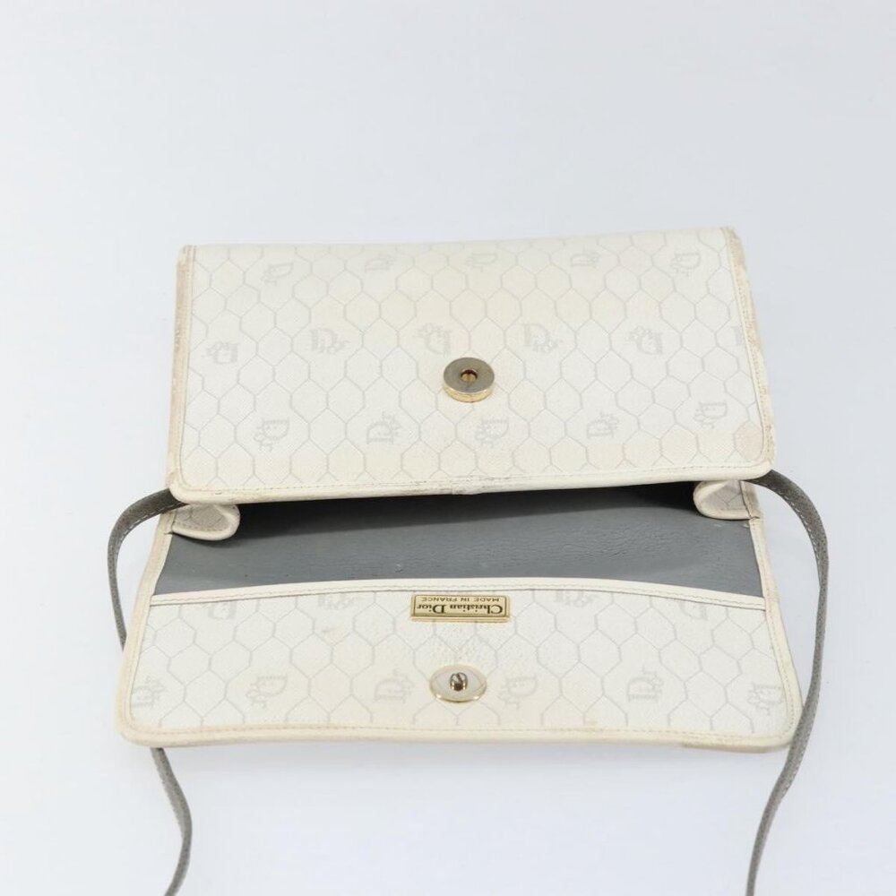 Authentic Christian Dior Honeycomb Canvas Shoulder Bag PVC Gold White - Picture 7 of 16